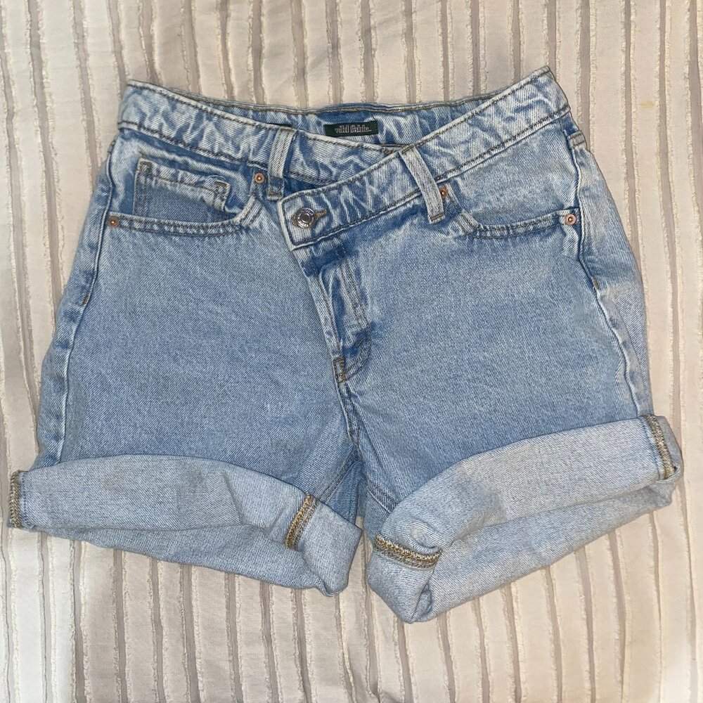 Wild Fable Light Blue Denim Shorts- Diagonal Waistband, High-rise